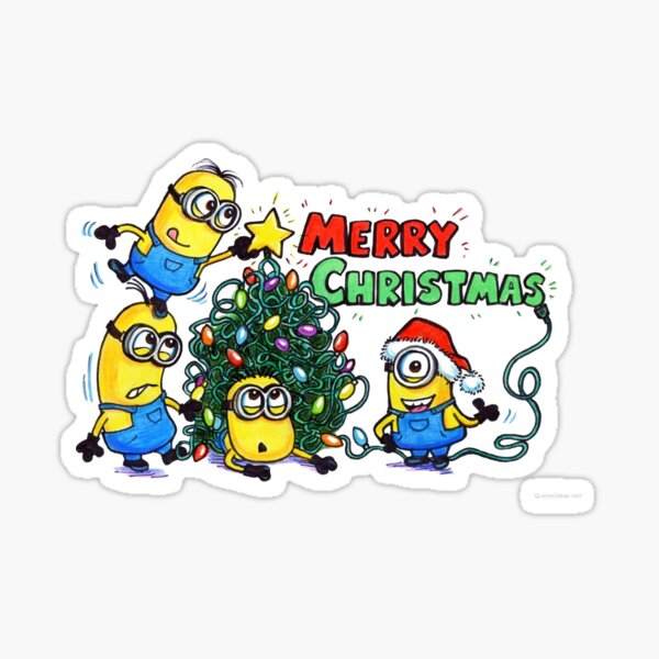 Christmas Minions Funny Print Sticker For Sale By Hedgehog Redbubble