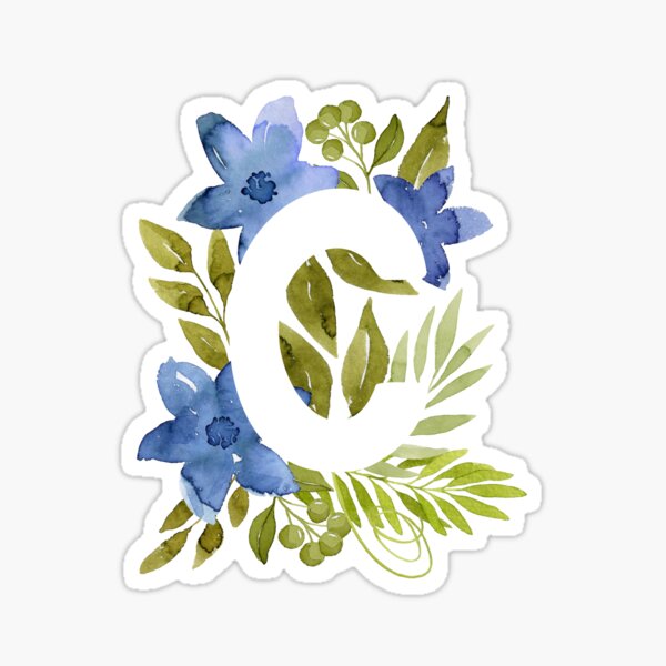 Letter С in blue watercolor flowers and leaves Floral monogram Sticker for Sale by helga