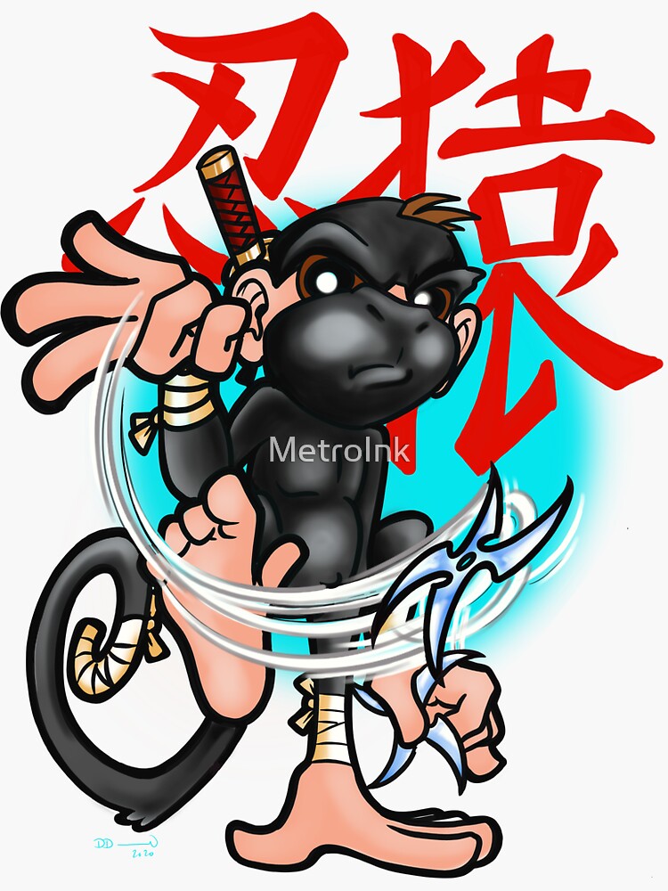 Ninja Monkey Sticker For Sale By Metroink Redbubble