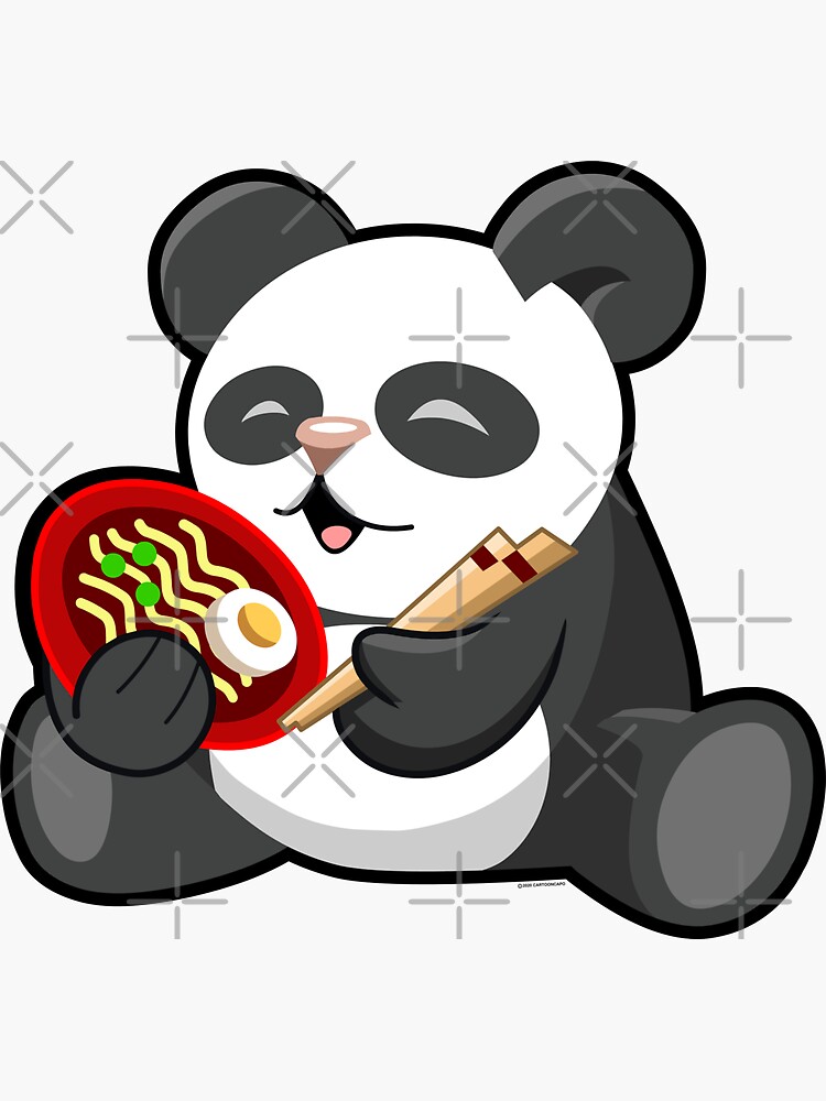 Cute Kawaii Panda Eating Ramen Noodles Sticker By Cartooncapo