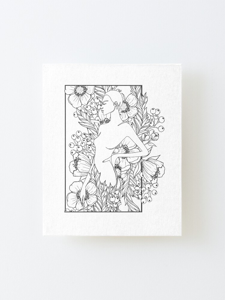 Nude Women Body Nymph Line Art With Flowers Mounted Print For Sale By