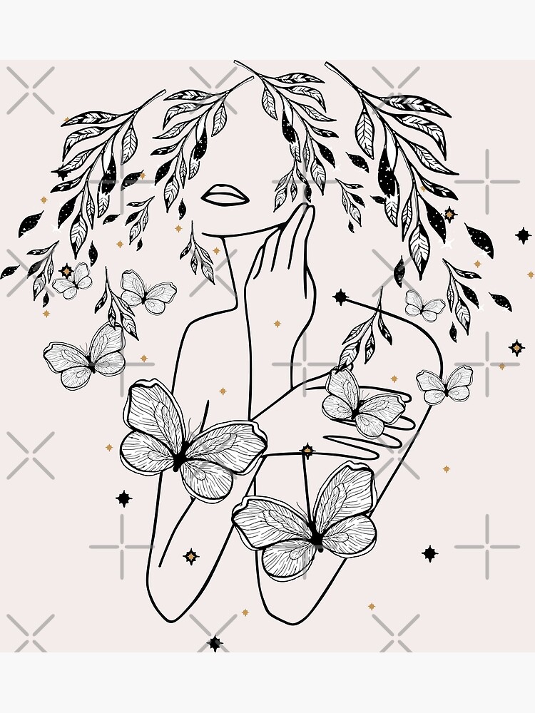 Butterfly Nude Women Body Nymph Line Art Poster For Sale By