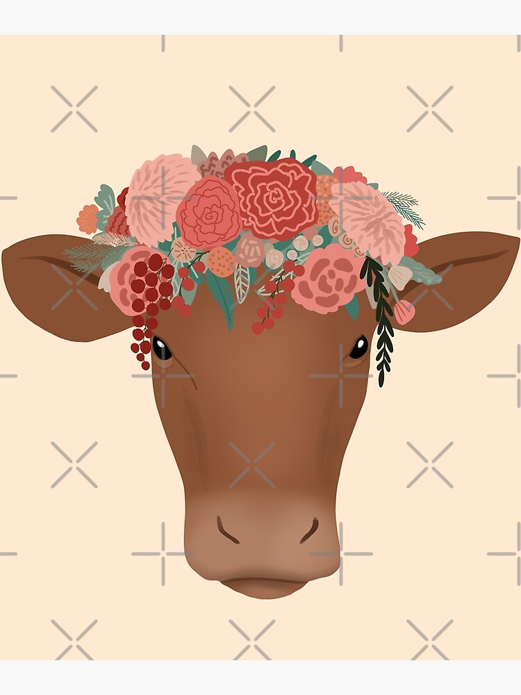 P Ster Vacas Kawaii Est Tica Vaca Con Corona De Flores De Madddesign Redbubble