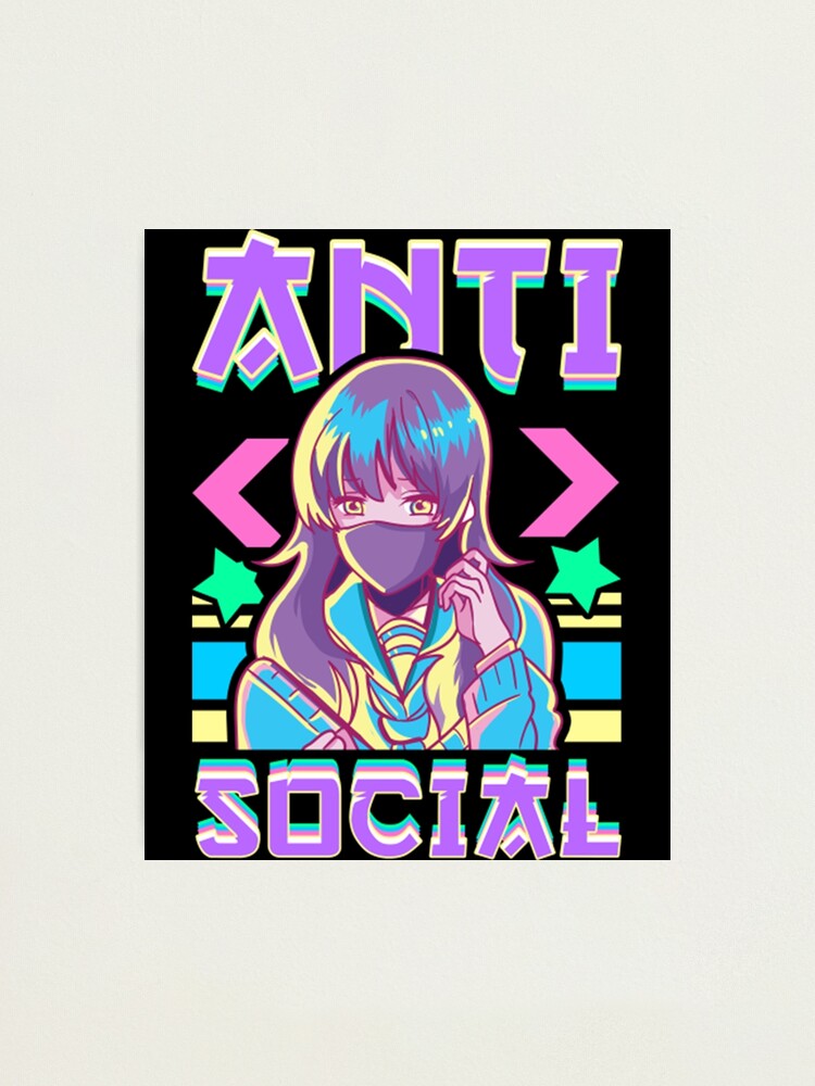 Lámina fotográfica Cute Anti Social Vaporwave Anime Girl Antisocial