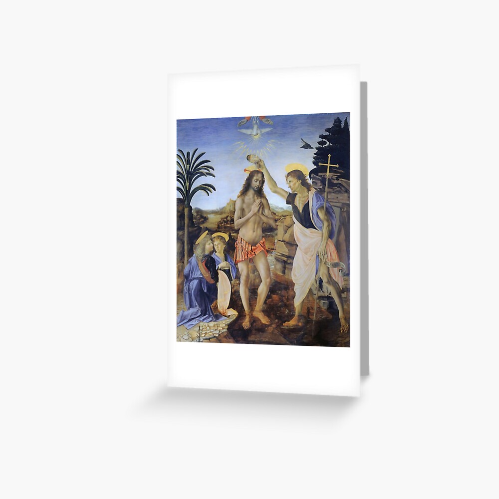 The Baptism Of Christ Leonardo Da Vinci And Verrochio Greeting Card