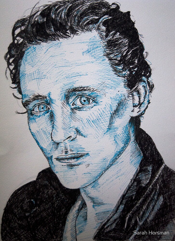 Tom Hiddleston portrait using pen by Sarah Horsman - flat,1000x1000,075,f