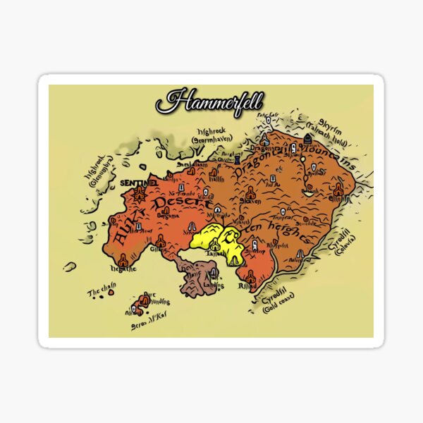 Hammerfell Elder Scrolls Map Elder Scrolls Skyrim Sticker For Sale