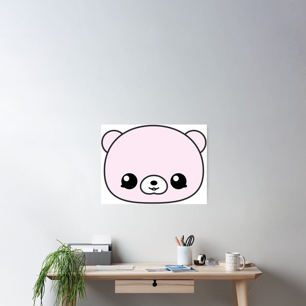 Pink Kawaii Bear Face Poster By Meetminnie Redbubble