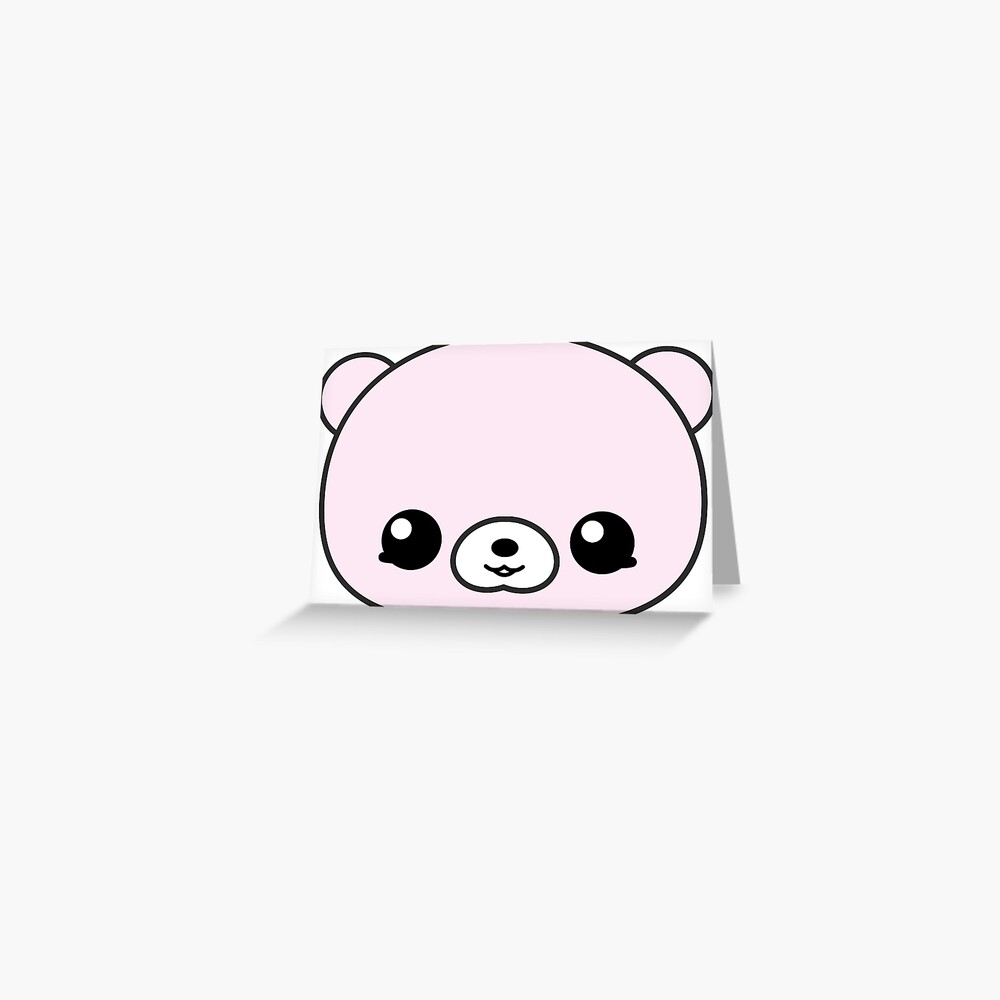 Pink Kawaii Bear Face Greeting Card For Sale By Meetminnie Redbubble