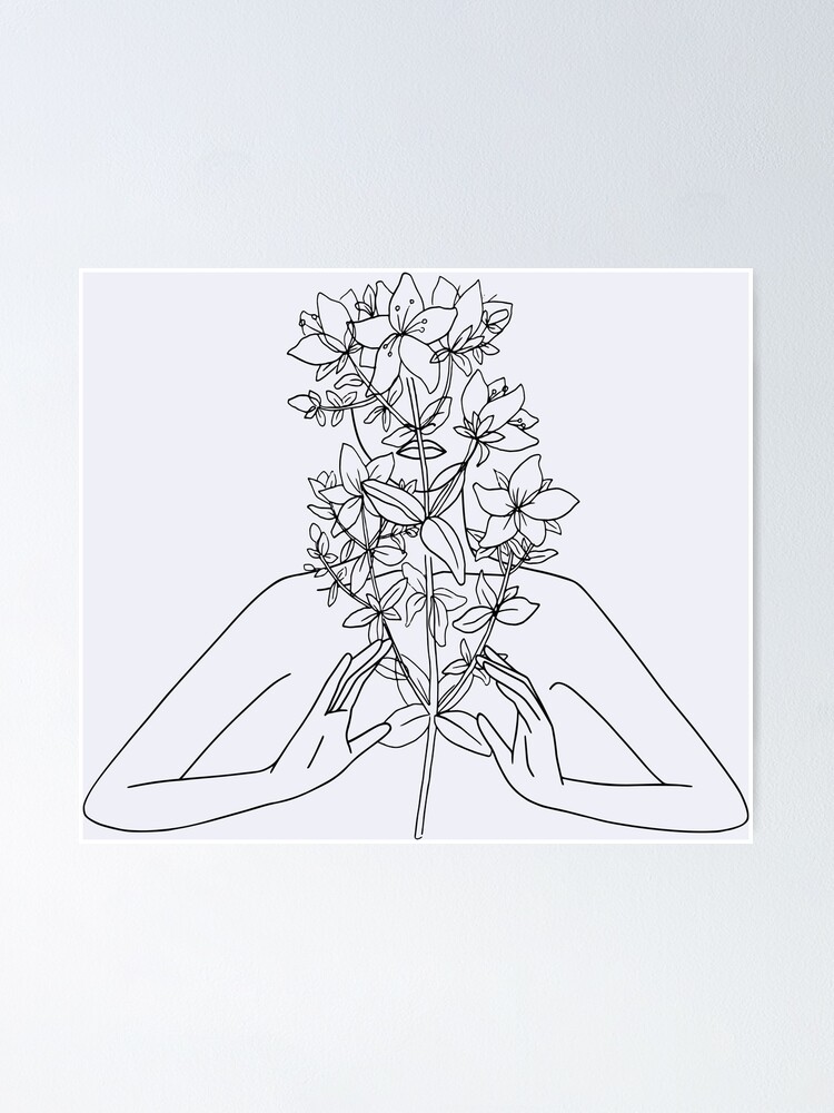 Women Nude Body With Flowers Nymph Line Art Poster For Sale By