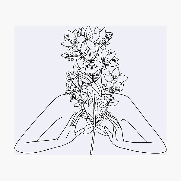 Women Nude Body With Flowers Nymph Line Art Photographic Print For