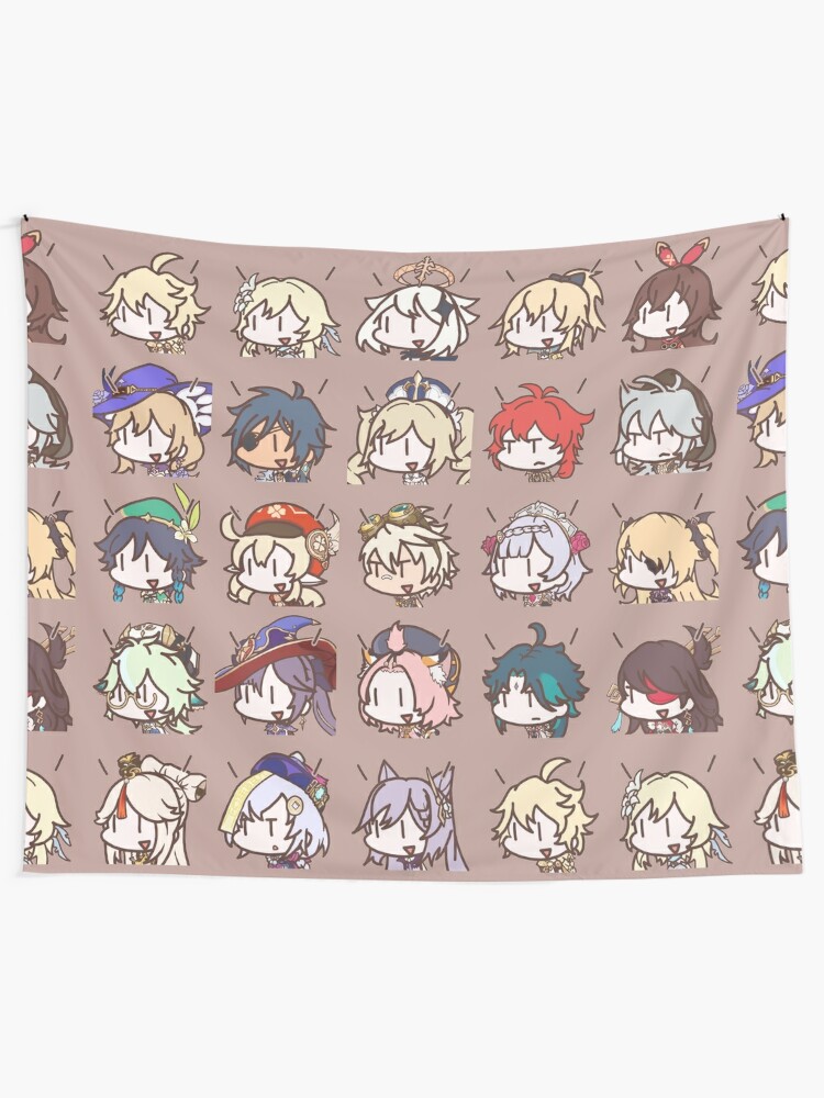 Genshin Impact Kawaii Chibi Nerdy Characters Tapestry By