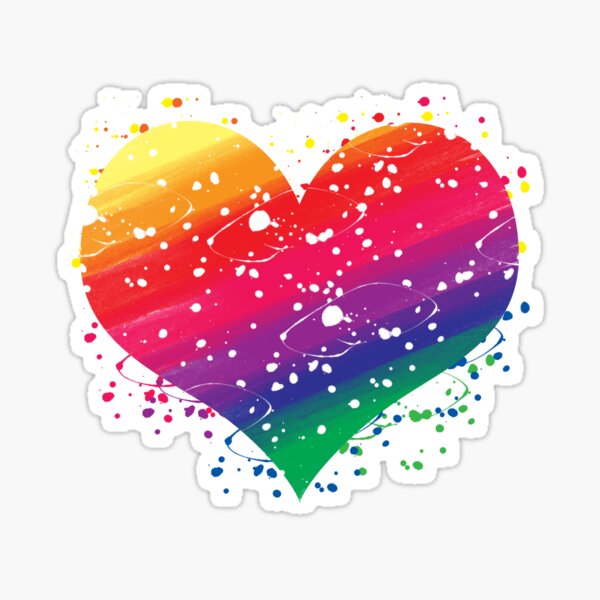 Watercolor Rainbow Heart Colorful Gay Pride Flag Heart Shape