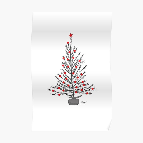 Póster Arte de línea de árbol de Navidad arte de árbol de Navidad