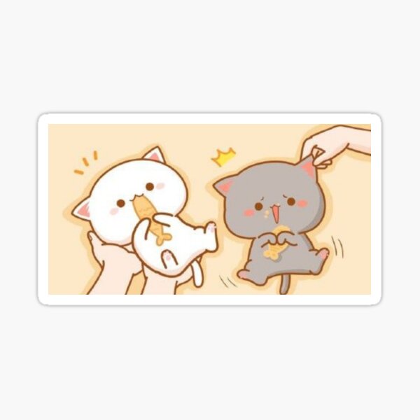 Eating Mochi Peach And Goma Cute Cats Sticker For Sale By