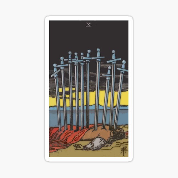 Ten Of Swords Rider Waite Tarot Card High Quality Sticker For Sale