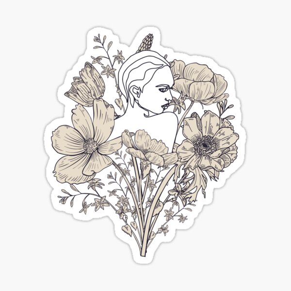 Women With Flowers Nude Body Nymph Line Art Sticker For Sale By