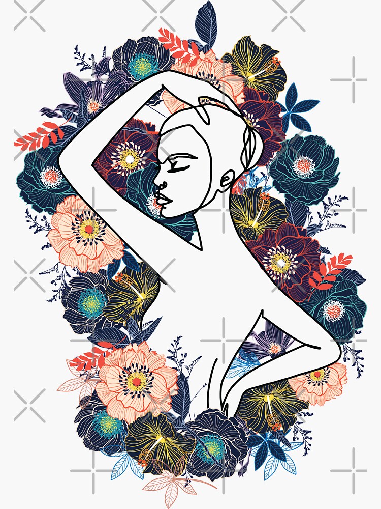 Nude Women Body Wreath Nymph Line Art Sticker By Hermindspeaks