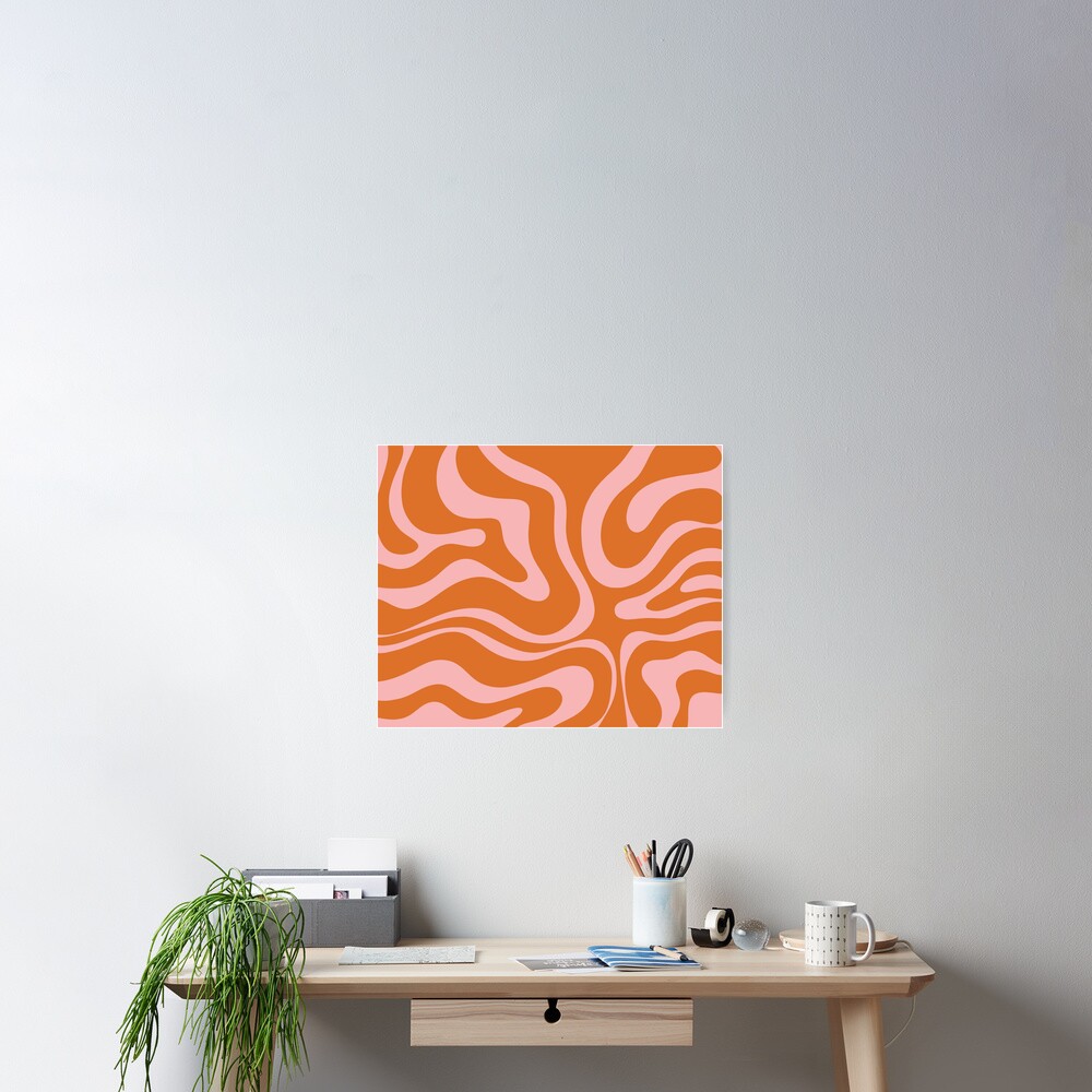 Liquid Swirl Retro Abstract Pattern In Orange And Pink Poster For