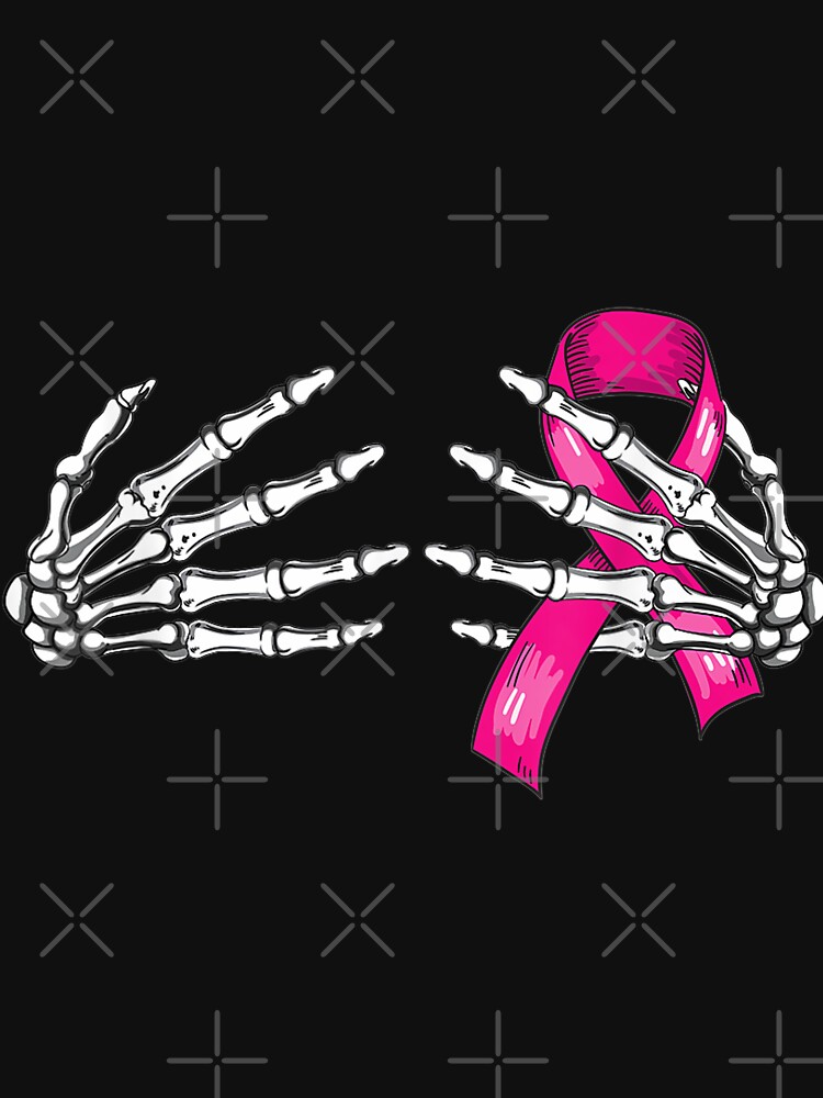 Halloween Boob Skeleton Hand On Breast Cancer Ribbon T Shirt By