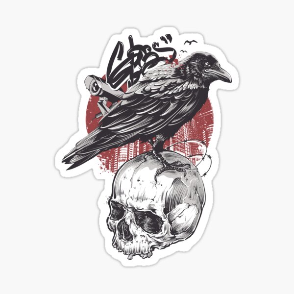 Raven On Skull Illustration Sticker For Sale By Inkartwear Redbubble