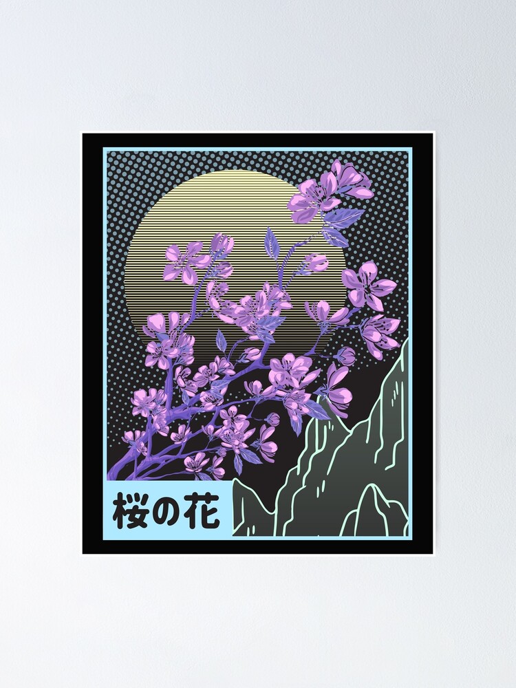 Vaporwave Japanese Cherry Blossom Aesthetic LoFi Sakura Poster For