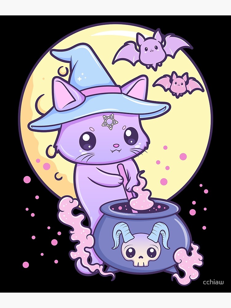 Kawaii Pastel Goth Cute Creepy Occult Witch Cat Poster For Sale By