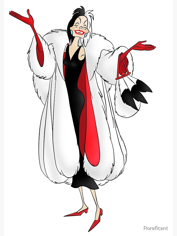 Poster Cruella De Vil méchant de dessin animé classique par Roreficent Redbubble
