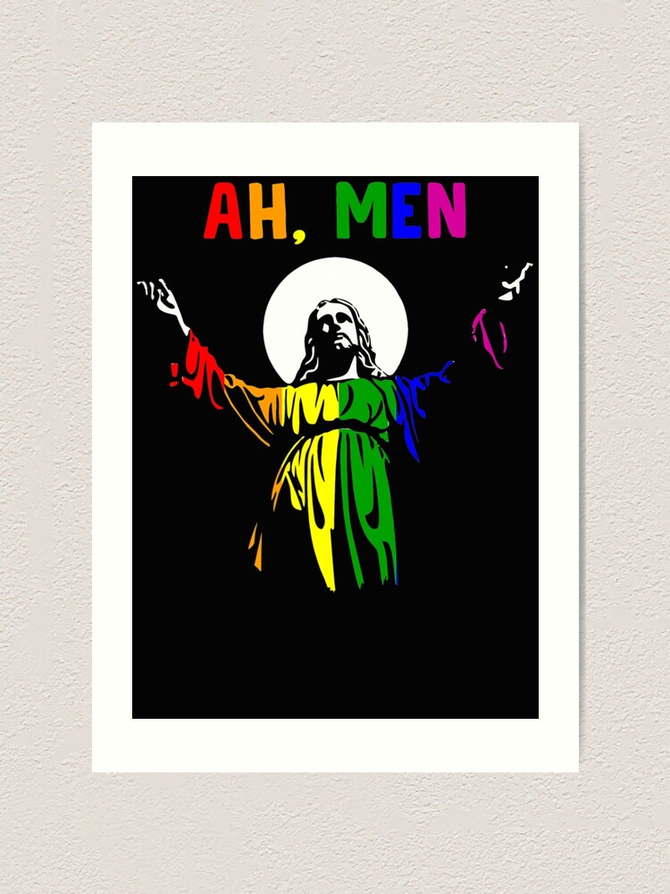 Ah Men Lgbt Gay Pride Jesus Rainbow Peace Flag Art Print By