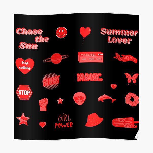 Red Aesthetic Pack Poster By Hoetoons Redbubble