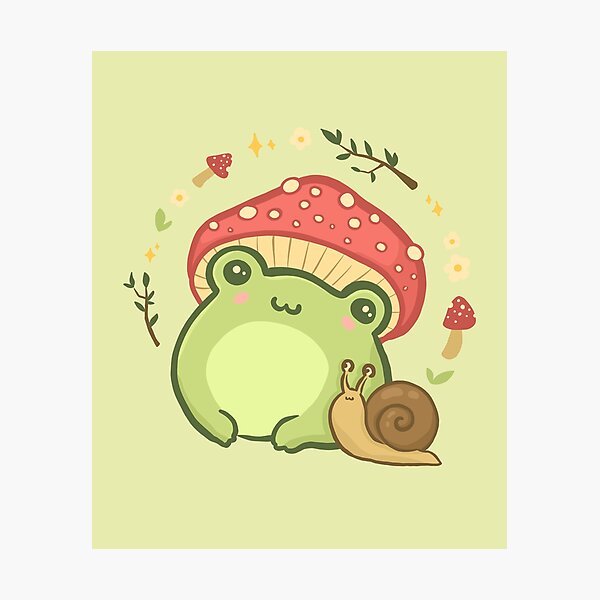 Super süßer Kawaii Frosch mit Toadstool Pilzhut Schnecke Cottagecore