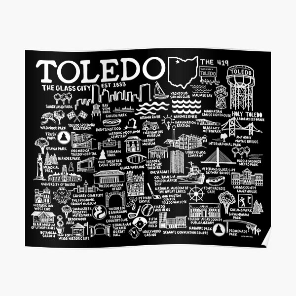 Toledo Ohio Map Poster By Fiberandgloss Redbubble