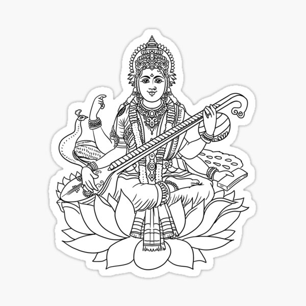 Sarasvati Vector Illustration Of Line Drawing Of Hindu Goddess Of