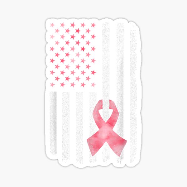 Breast Cancer Awareness Distressed American Flag Pink Ribbon Sticker