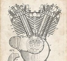 Harley Motorcycle Engine US Patent Art 1923 Harley-Davidson V-Twin by Steve Chambers