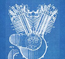 Harley Motorcycle Engine US Patent Art 1923 Harley-Davidson V-Twin Blueprint by Steve Chambers