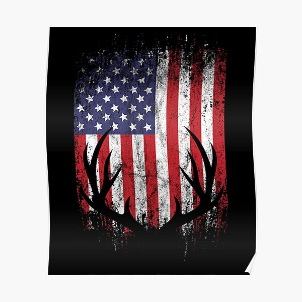 Deer Hunting American Flag Whitetail Buck Antlers Poster For Sale By