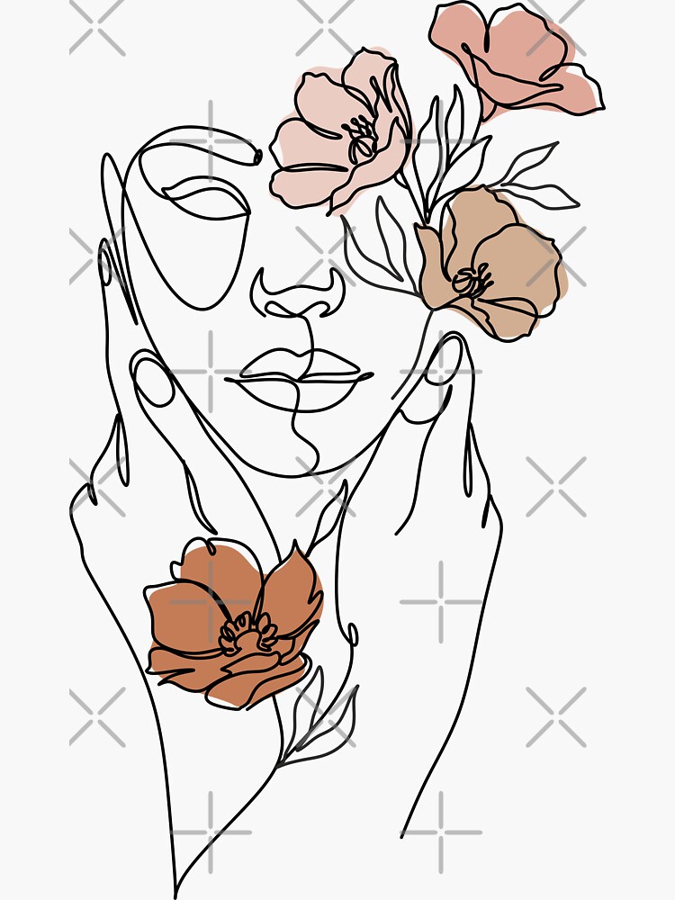 Aesthetic Female Line Art Sticker By Onelineprint Redbubble