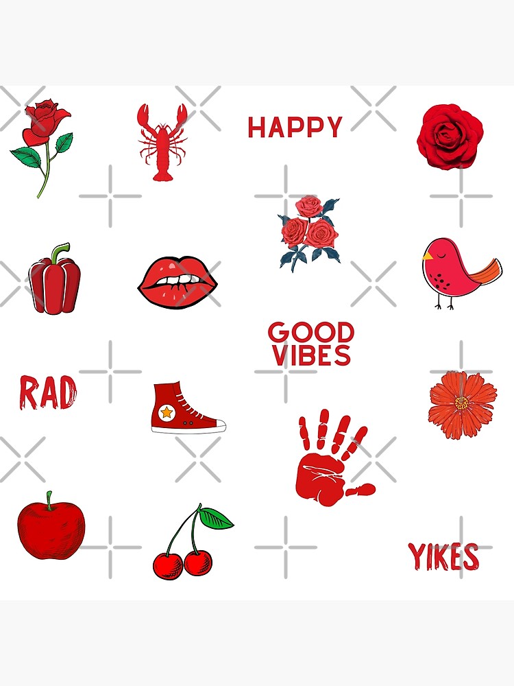 Set Of Red Aesthetic Sticker Pack Art Print For Sale By Vashumaso