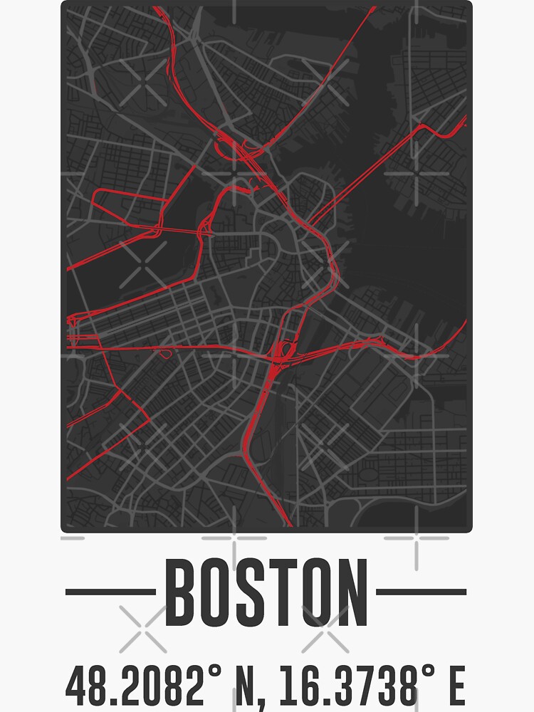 Pegatina BOSTON Mapa Minimalista De La Ciudad ROJO Y NEGRO Mapa De