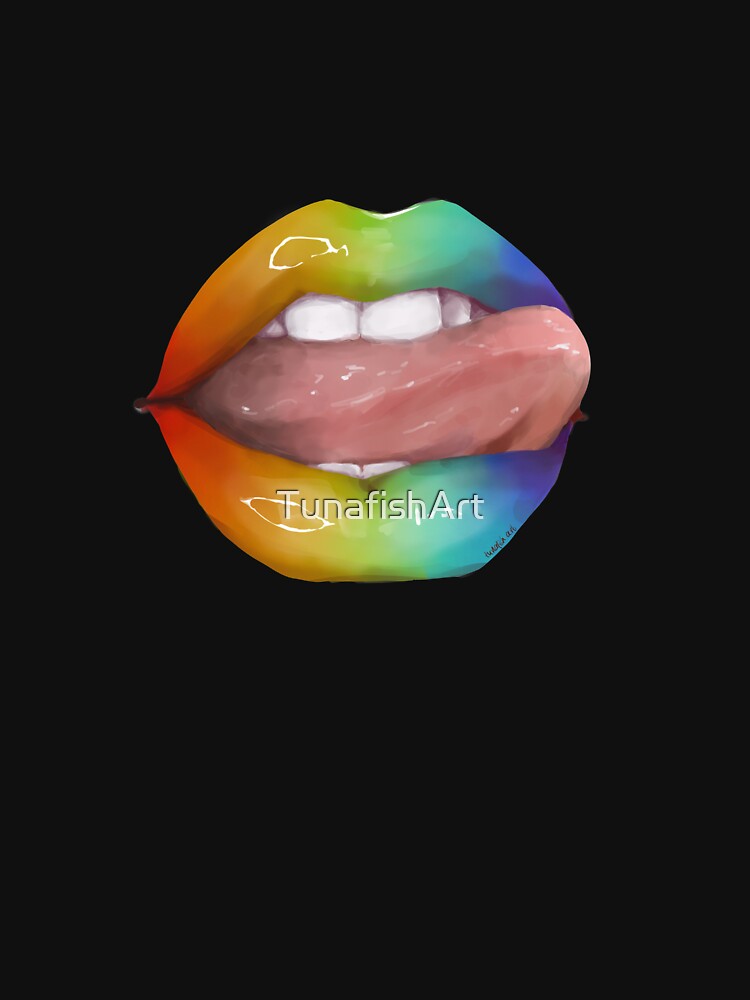 Gay Pride Rainbow Shiny Tongue Lips T Shirt By TunafishArt Redbubble Tongue T Shirts