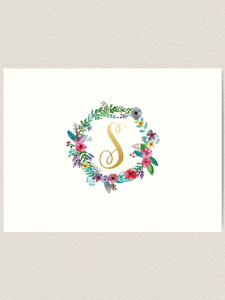 Floral Initial Wreath Monogram S Art Print For Sale By Laurajoy16