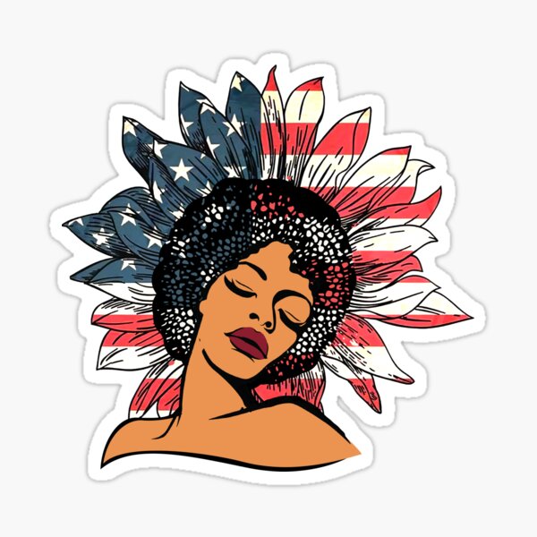 4th Of July Sunflower Afro Black Women USA Melanin Sticker For Sale