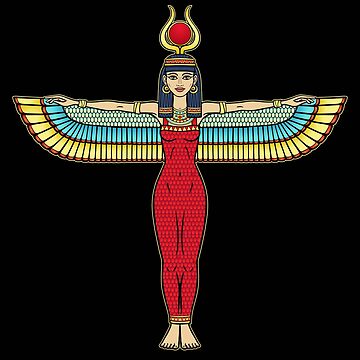 Animation Color Portrait Egyptian Winged Goddess Isis With Horns And