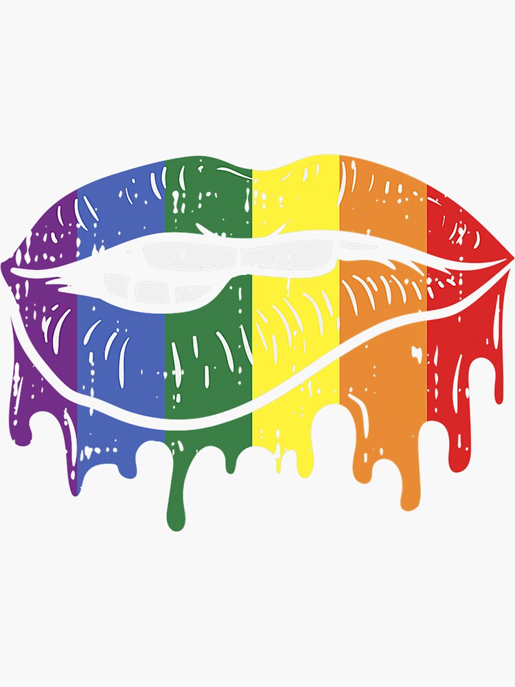 Lip Bite Gay Pride Rainbow Flag Drip Art Lgbt Lesbian Sticker For