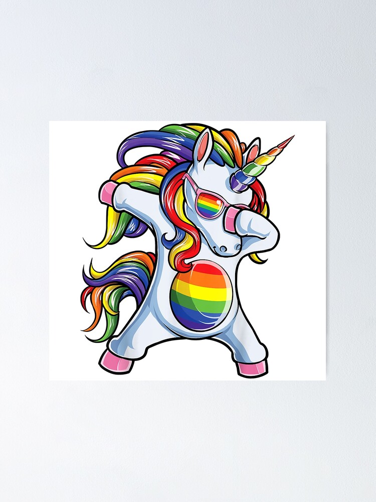 Dabbing Unicorn Gay Pride Lgbt Lesbian Rainbow Flag Poster By