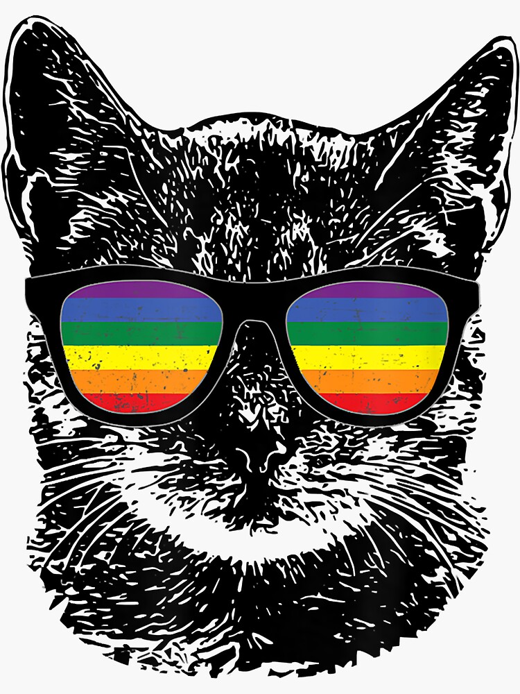 Funny Cat Gay Pride LGBT Rainbow Sunglasses Sticker For Sale By