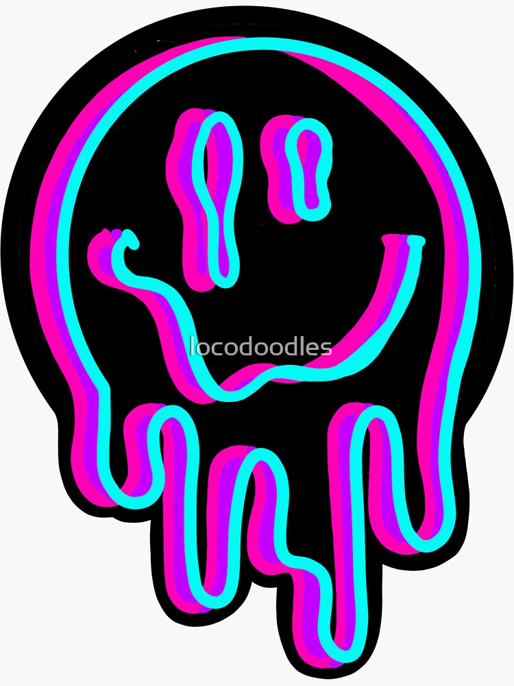 Neon Smiley Face Sticker For Sale By Locodoodles Redbubble