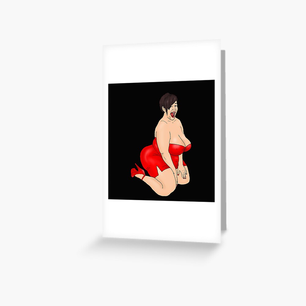 Bbw Pin Up Kneeling In A Red Dress And Pumps Greeting Card By