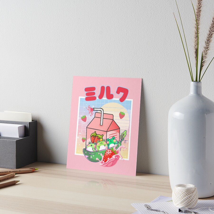 Kawaii Vaporwave Frogs Strawberry Milk Cottagecore Art Board Print